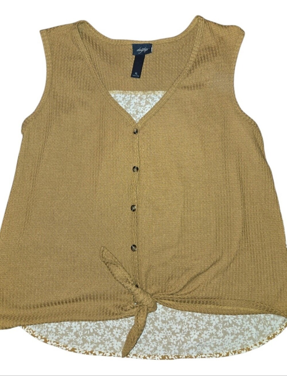 Buckle Gold-Tan Tie-Front Sleeveless Top